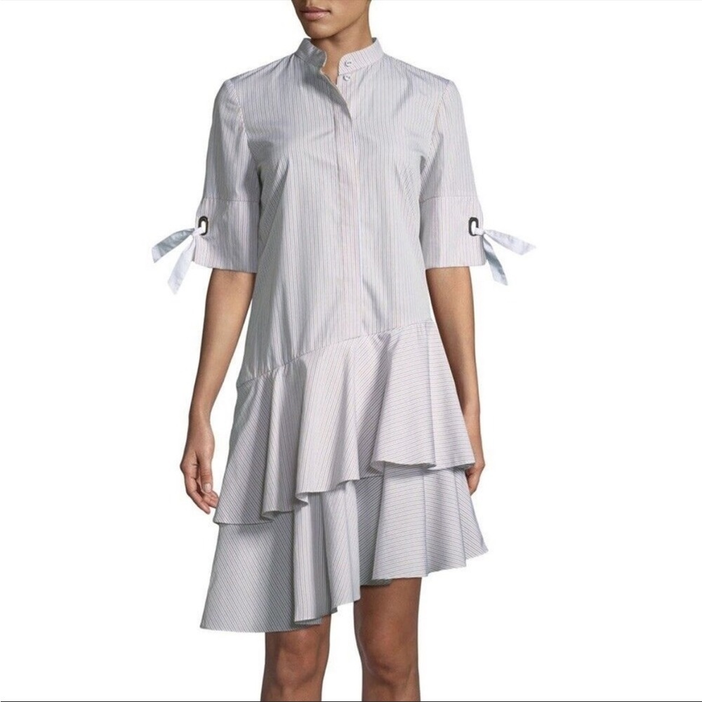 Prose & Poetry Carter Asymmetrical Striped
Shirtdress with Sleeve Detail